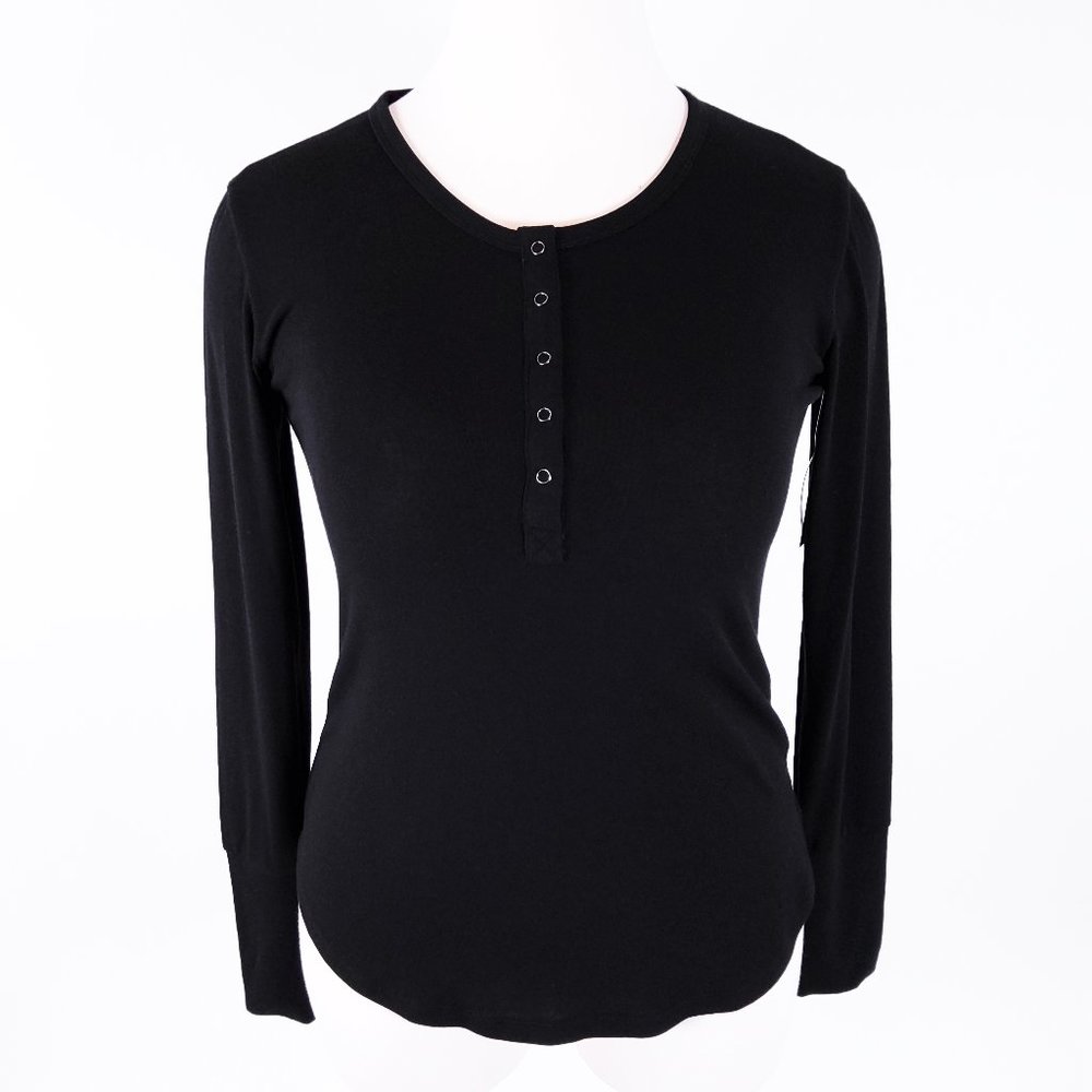 New Sweet Romeo Snap Front Long Sleeve Henley Black Plus Size 1X